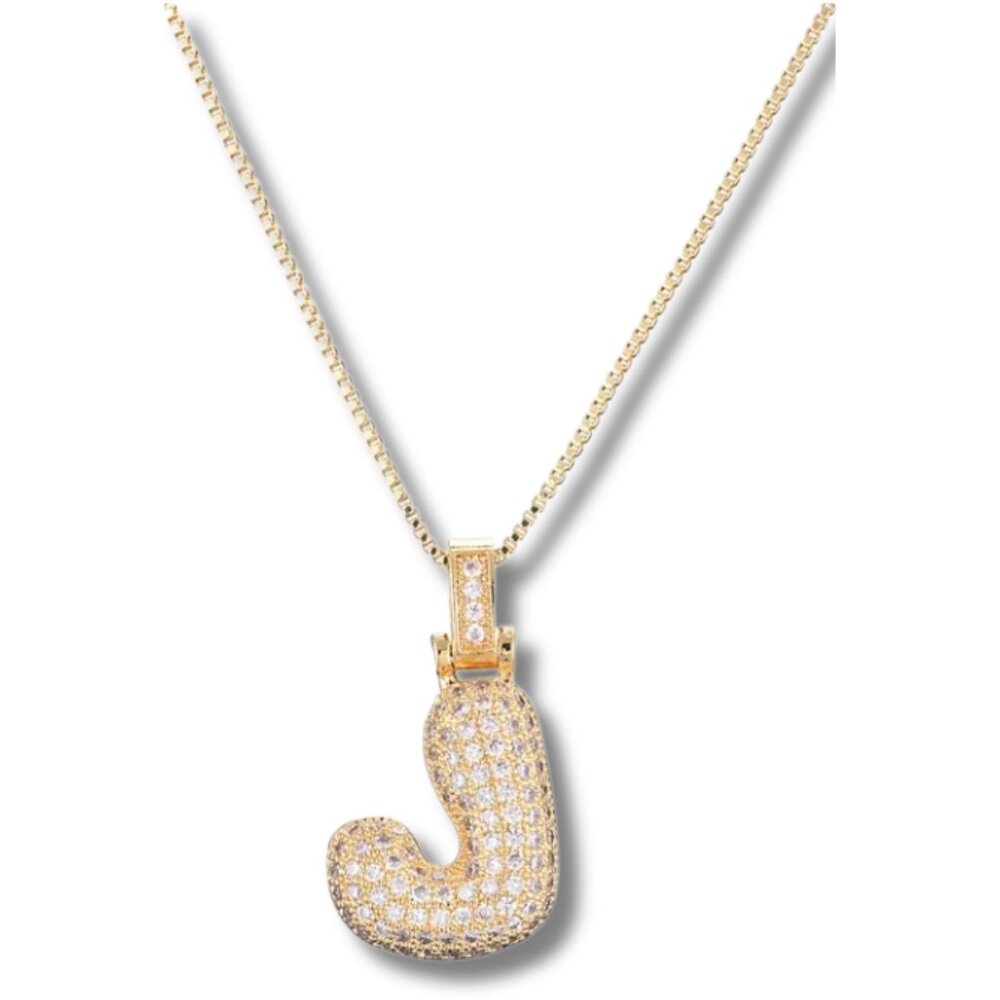 Bubble Letter Initial "J" Pendant w/Necklace Chain